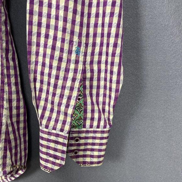Robert Graham Shirt Mens L Large Long Sleeve Purple Plaid Embroidered Flip Cuff - Picture 11 of 15